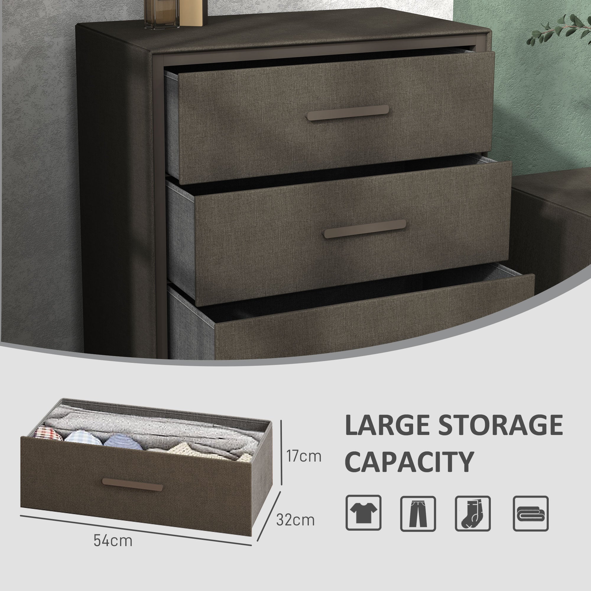 HOMCOM Velvet-Feel Chest of Four Drawers - Brown