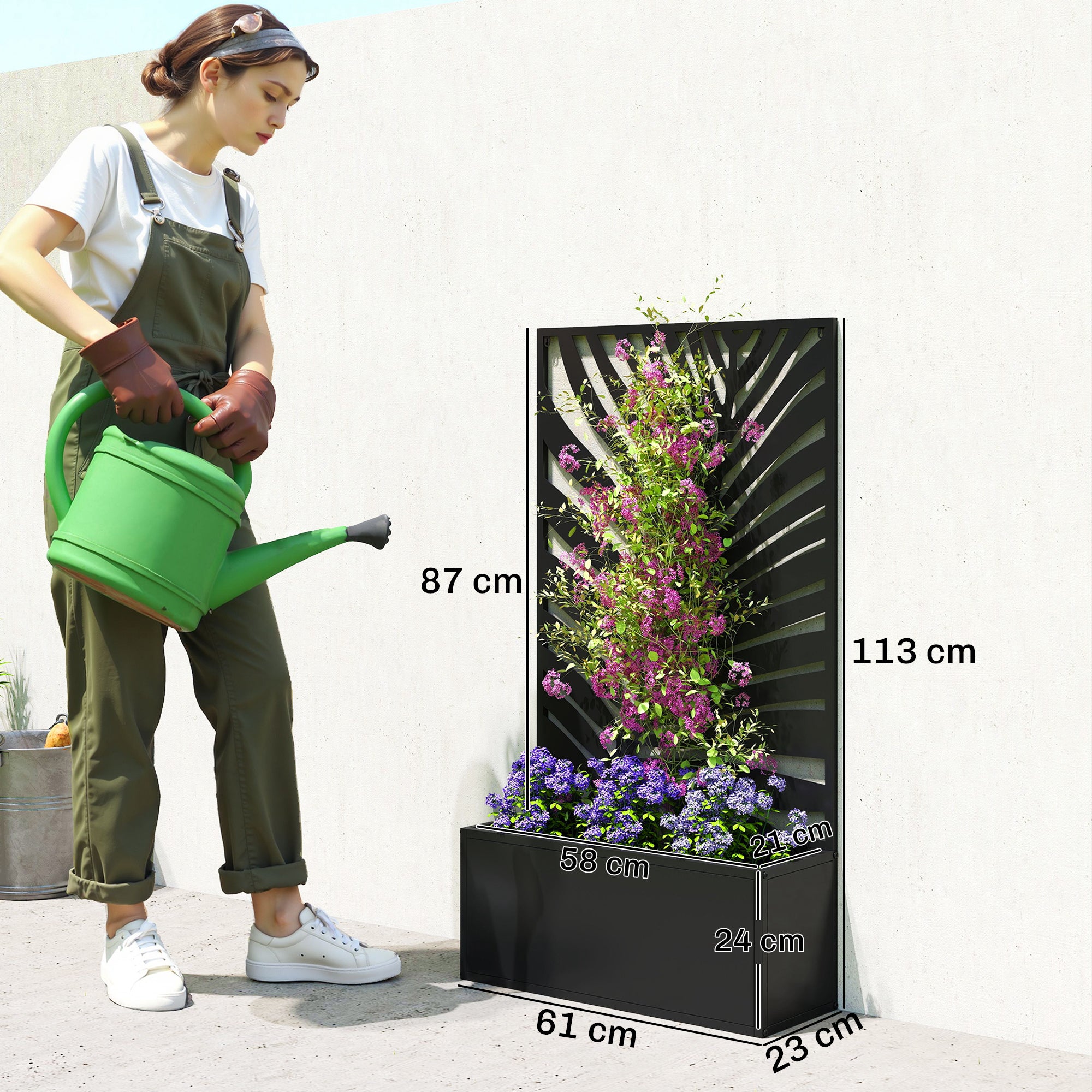 Outsunny Metal Garden Bed for Garden with Trellis, Wall Mounted or Freestanding Raised Planter with Privacy Screen 