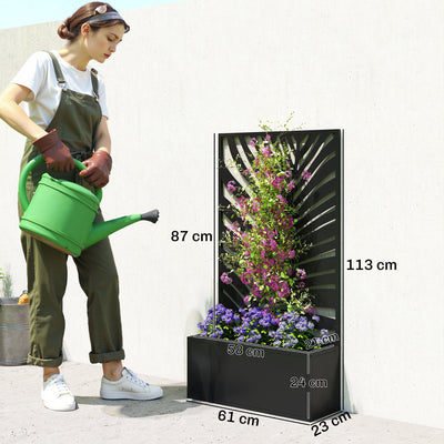 Outsunny Metal Garden Bed for Garden with Trellis, Wall Mounted or Freestanding Raised Planter with Privacy Screen 