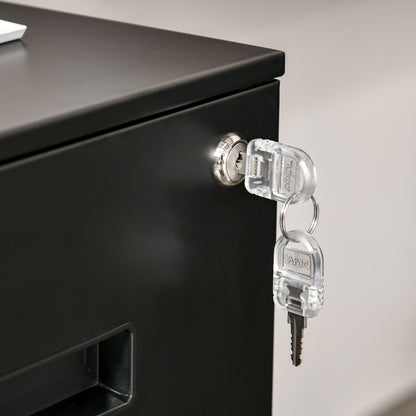Vinsetto Metal Mobile File Cabinet with Wheels, Lockable 2 Drawer Filing Cabinet for A4, Legal, Letter, Compact Under Desk Storage Unit with Pre-Assembled Body for Home Office, 39 x 48 x 67cm, Black 