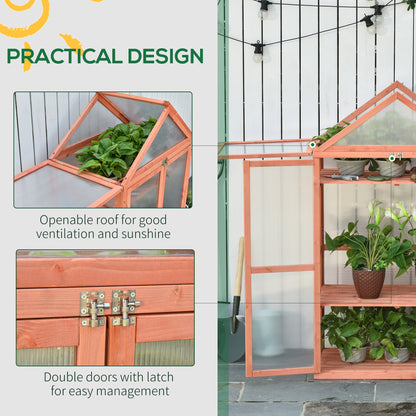 Outsunny Garden Cold Frame Polycarbonate Greenhouse with Adjustable Shelves, Double Doors, Openable Top Covers, Grow House for Flower Vegetable Plants, 80 x 47 x 138cm, Orange 