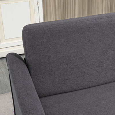HOMCOM Compact Loveseat Sofa, Modern 2 Seater Sofa for Living Room with Wood Legs and Armrests, Dark Grey 