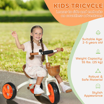AIYAPLAY Kids Trike, Toddler Tricycle with Front Basket and EVA Wheels for Ages 2-5 Years, Indoor Outdoor for Boys Girls, Orange 