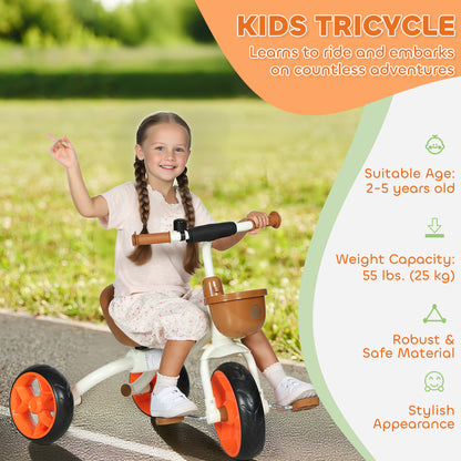 AIYAPLAY Kids Trike, Toddler Tricycle with Front Basket and EVA Wheels for Ages 2-5 Years, Indoor Outdoor for Boys Girls, Orange