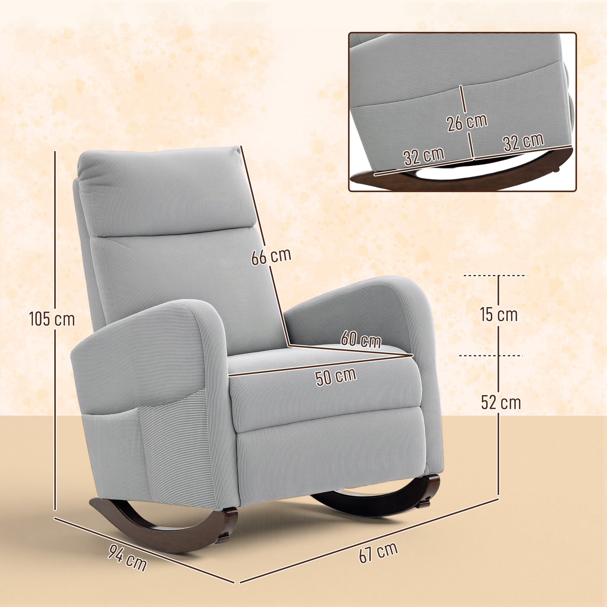 HOMCOM Corduroy Rocking Armchair - Grey 