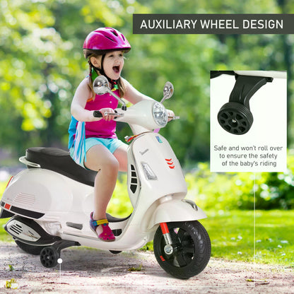 HOMCOM Kids Ride On Vespa Motorcycle W/LED Lights - White 