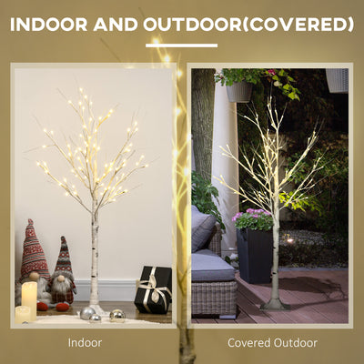 HOMCOM 4ft Artificial White Birch Tree Light with Warm White Pre-Lit LED Light for Indoor and Covered Outdoor Use 