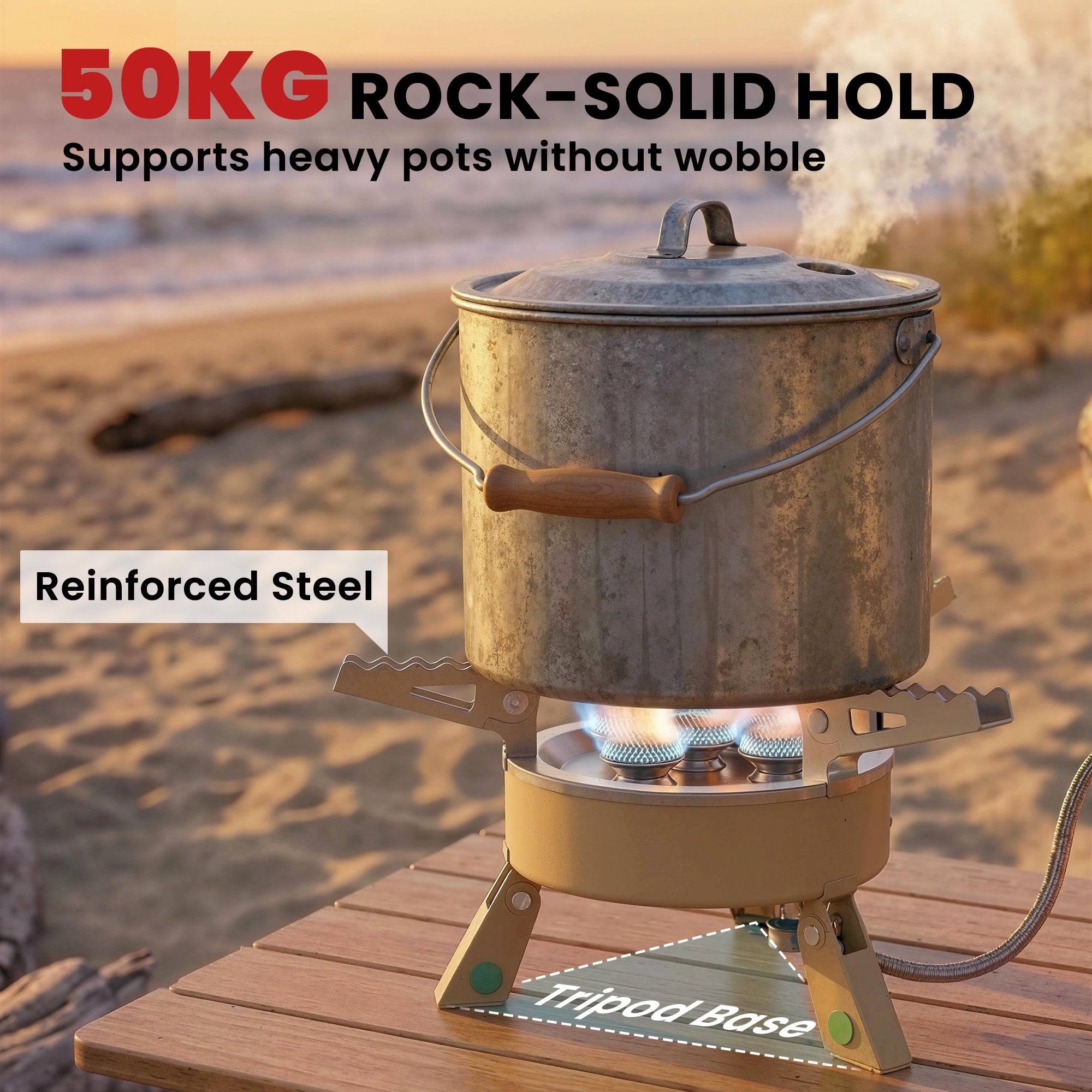 Outsunny 7000W Camping Stove with Piezo Ignition, High Power Gas Stove with 50kg Capacity and Carry Bag for Outdoor Hiking Khaki 