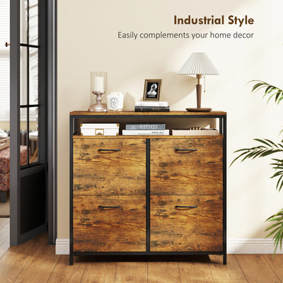 HOMCOM Shoe Storage Cabinet with 4 Flip Drawers and Open Shelf - Rustic Brown 