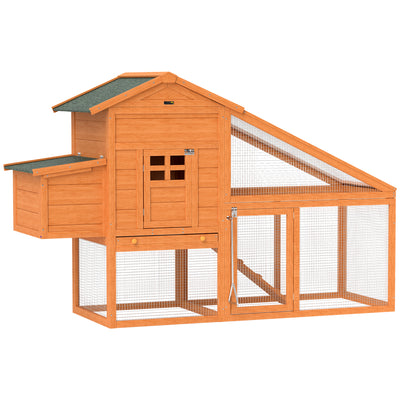 PawHut Wooden Chicken Coop with Run, Nesting Box, Slide-out Tray, Ramp, Perches, Asphalt Roof, 179 x 67 x 115cm 