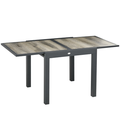 Outsunny Extending Garden Table, Outdoor Dining Table for 6, Aluminium Frame Rectangular Patio Table with Plastic Board Tabletop,80/160L x 80W x 75H cm, Beige 