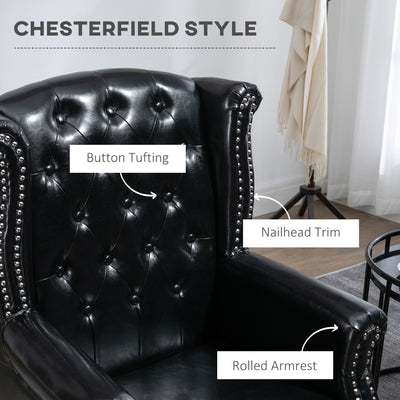 HOMCOM Wingback Accent Chair Tufted Chesterfield-style Armchair with Nail Head Trim for Living Room Bedroom Black 