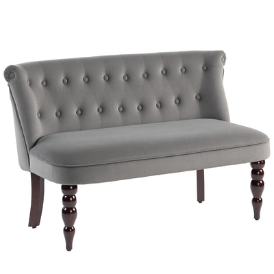 HOMCOM Velvet 2 Seater Sofa, Button Tufted Wingback Loveseat with Rubber Wood Legs for Living Room, Bedroom, Charcoal Grey 