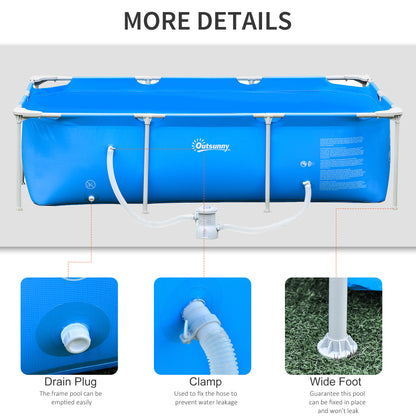 Outsunny Steel Frame Pool with Filter Pump, Filter Cartridge, Reinforced Sidewalls Rust Resistant Above Ground Swimming Pool 252 x 152 x 65cm, Blue 