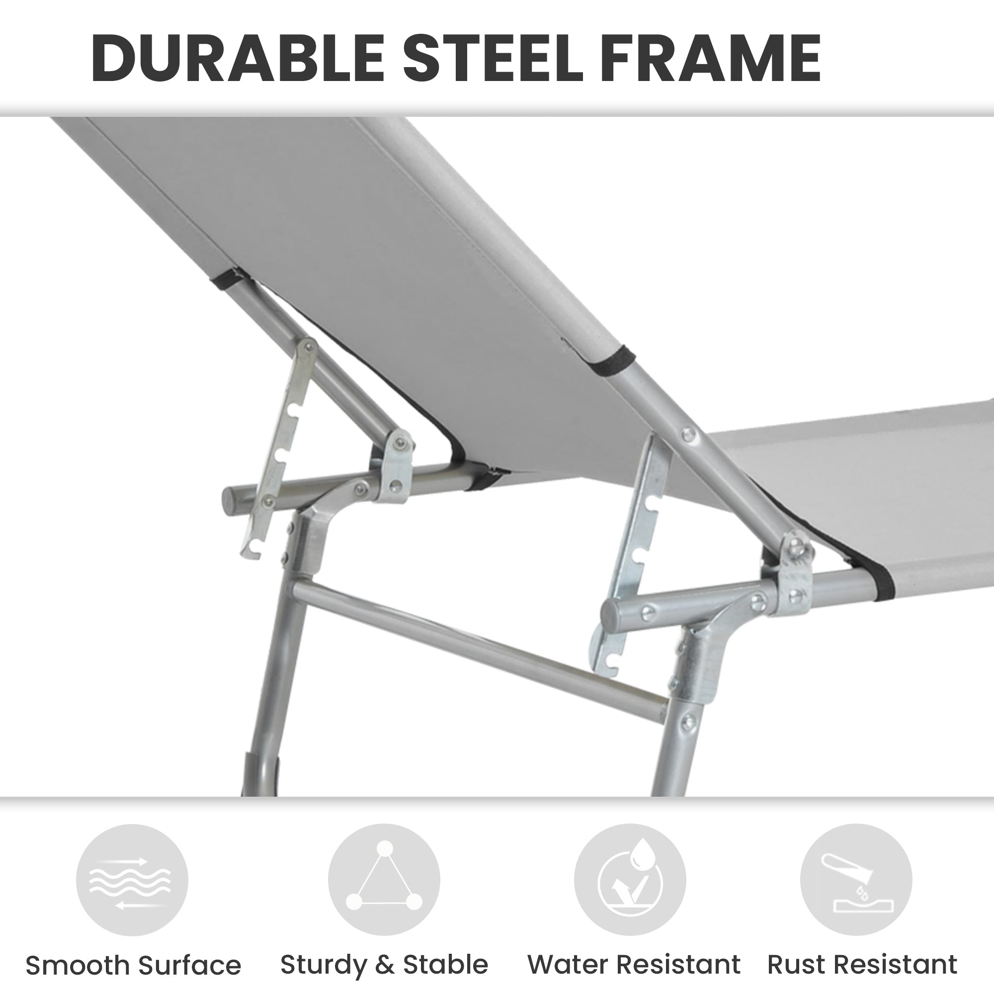 Outsunny Reclining Sun Lounger Chair Folding Camping Bed with 4-Position Adjustable Backrest, Grey 