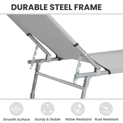 Outsunny Reclining Sun Lounger Chair Folding Camping Bed with 4-Position Adjustable Backrest, Grey 