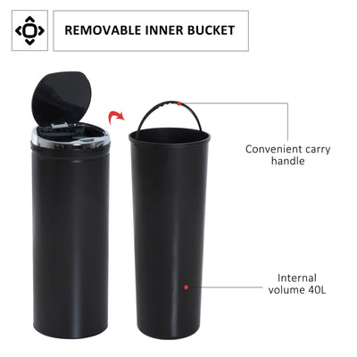 HOMCOM 50L Sensor Bin for Kitchen Waste Automatic Dustbin Motion Detection Dustbin  Stainless Steel Rubbish Can with Bucket, Black 