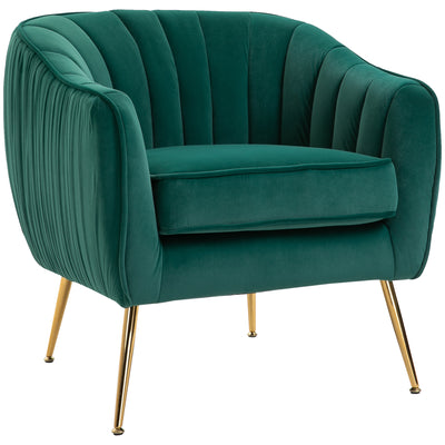 HOMCOM Velvet-Feel Shell Back Accent Chair - Green 