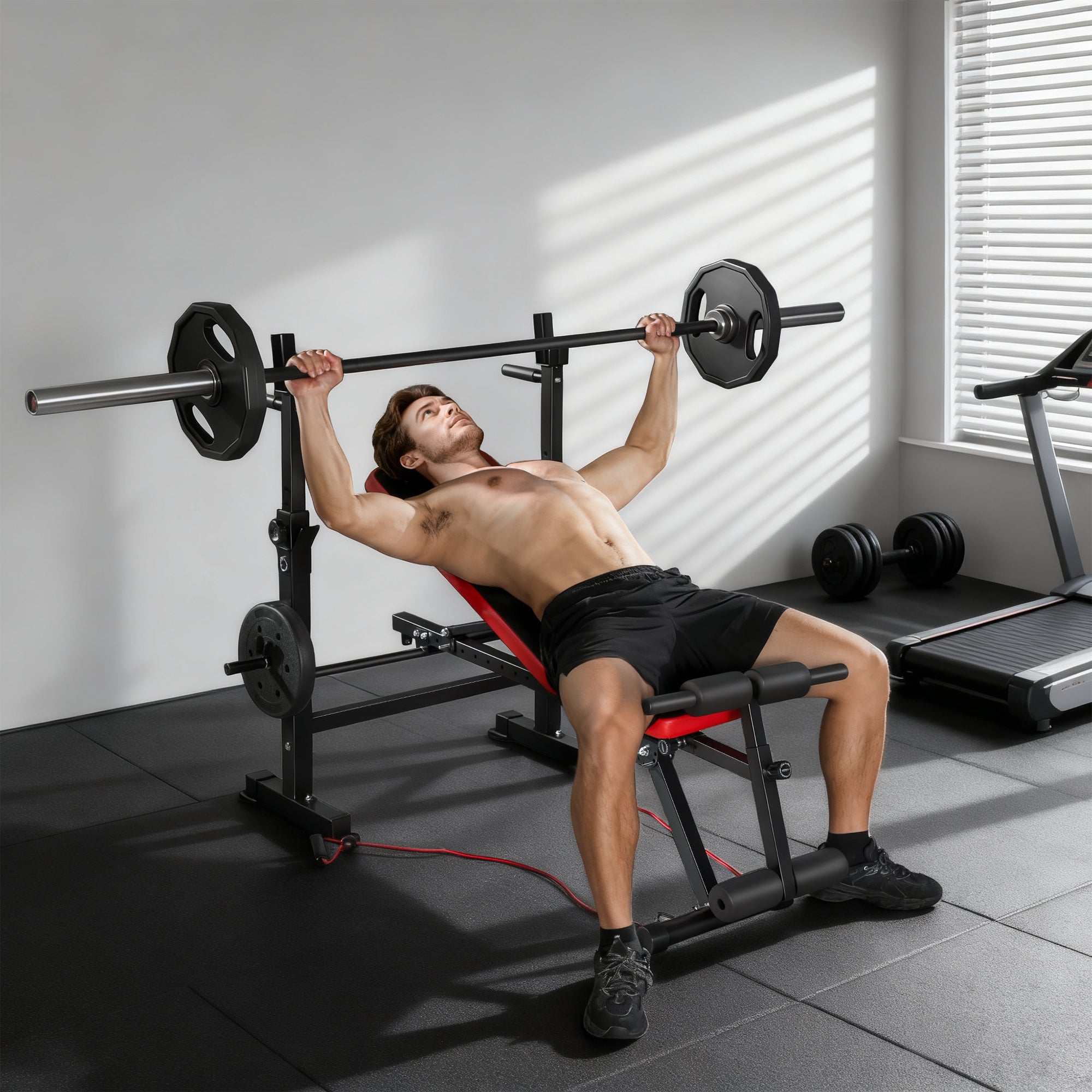 SPORTNOW Adjustable Weight Bench with Squat Rack and Dip Stand 