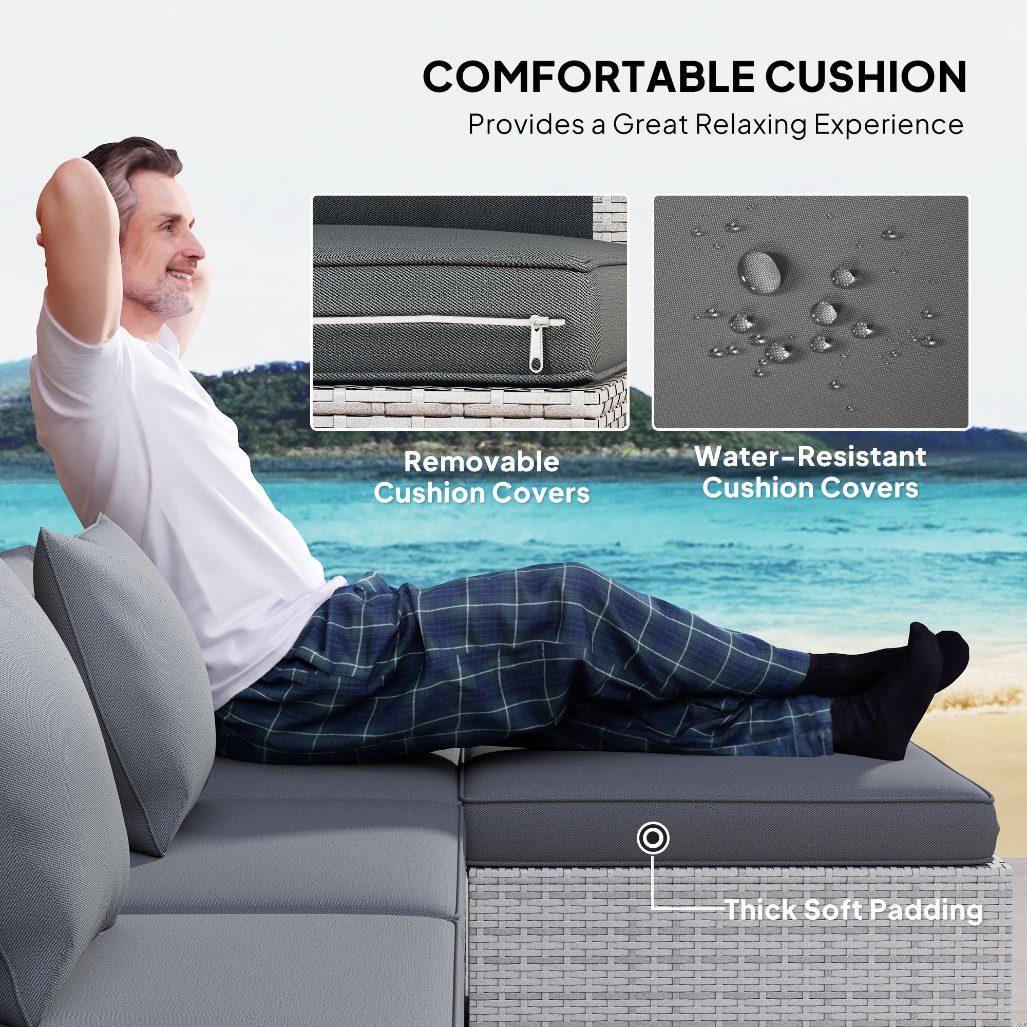 Outsunny 6 Pieces Rattan Corner Sofa Set - Mixed Grey 