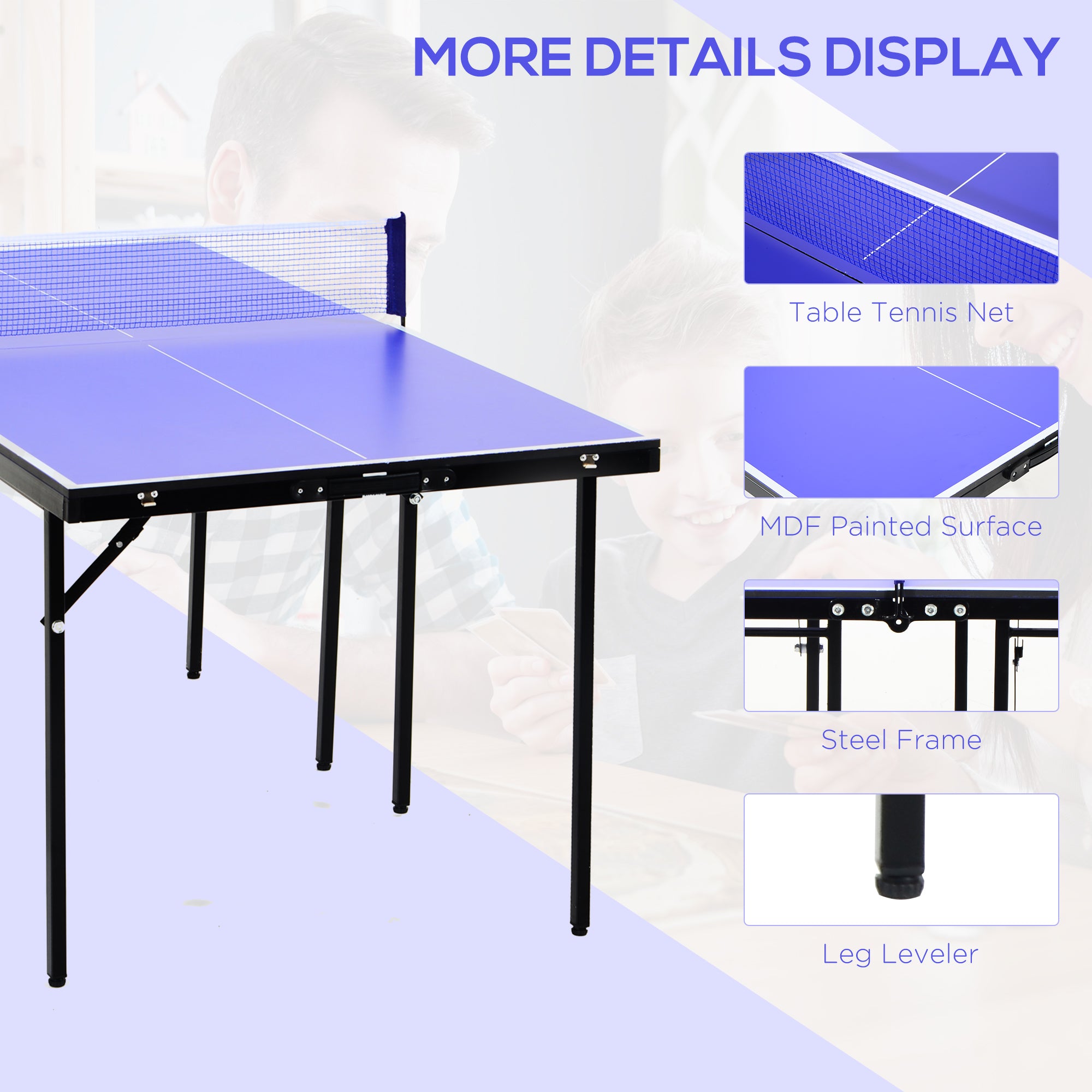 HOMCOM Folding 5ft Mini Compact Table Tennis Top Ping Pong Table Set Professional Net Games Sports Training Play Blue 