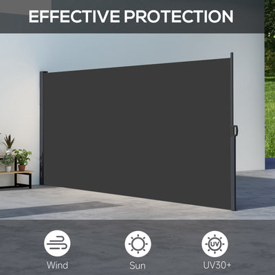 Outsunny Retractable Side Awning, Outdoor Privacy Screen for Garden, Hot Tub, Balcony, Terrace, Pool, 400 x 180cm, Black 