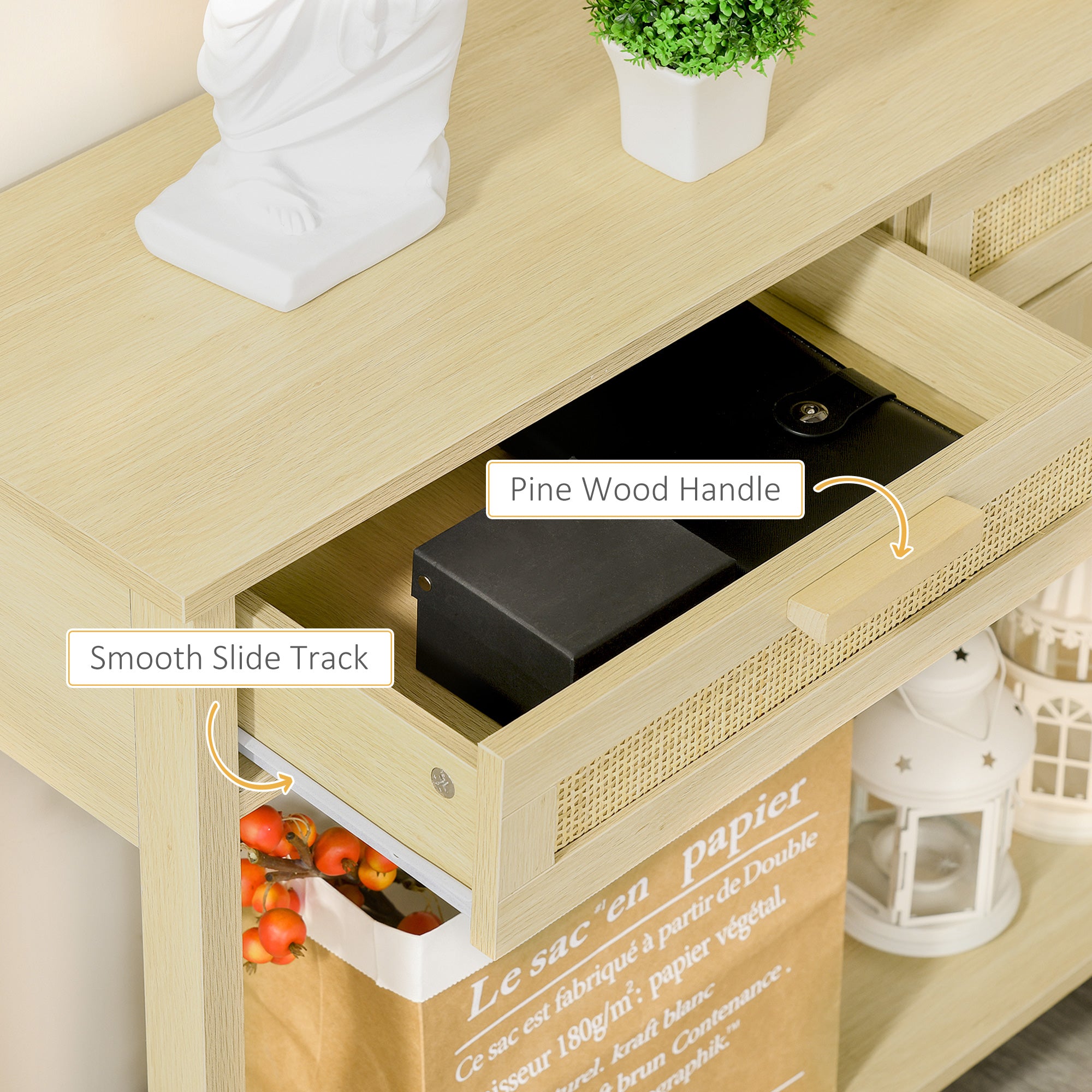 HOMCOM Console Sofa Table Hallway Side Desk with Storage Shelf Drawer for Entryway Living Room Bedroom Natural 