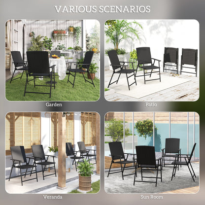 Outsunny Set of Four Folding Rattan Seat Chairs - Black 