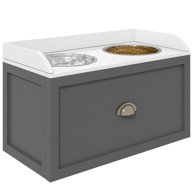 PawHut Stainless Steel Raised Dog Bowls, with 21L Storage Drawer for Large Dogs - Grey 