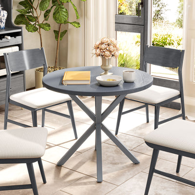 Outsunny Garden Table, 85cm Round Outdoor Dining Table with Steel Frame, Wood Effect Top, for Balcony, Deck, Dark Grey 