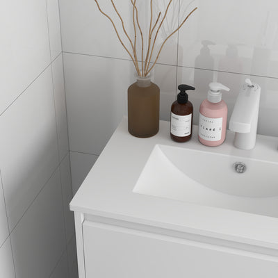 kleankin 600mm Bathroom Vanity Unit with Basin and Single Tap Hole, High Gloss White Floor Standing Bathroom Sink Unit with 2 Drawers 