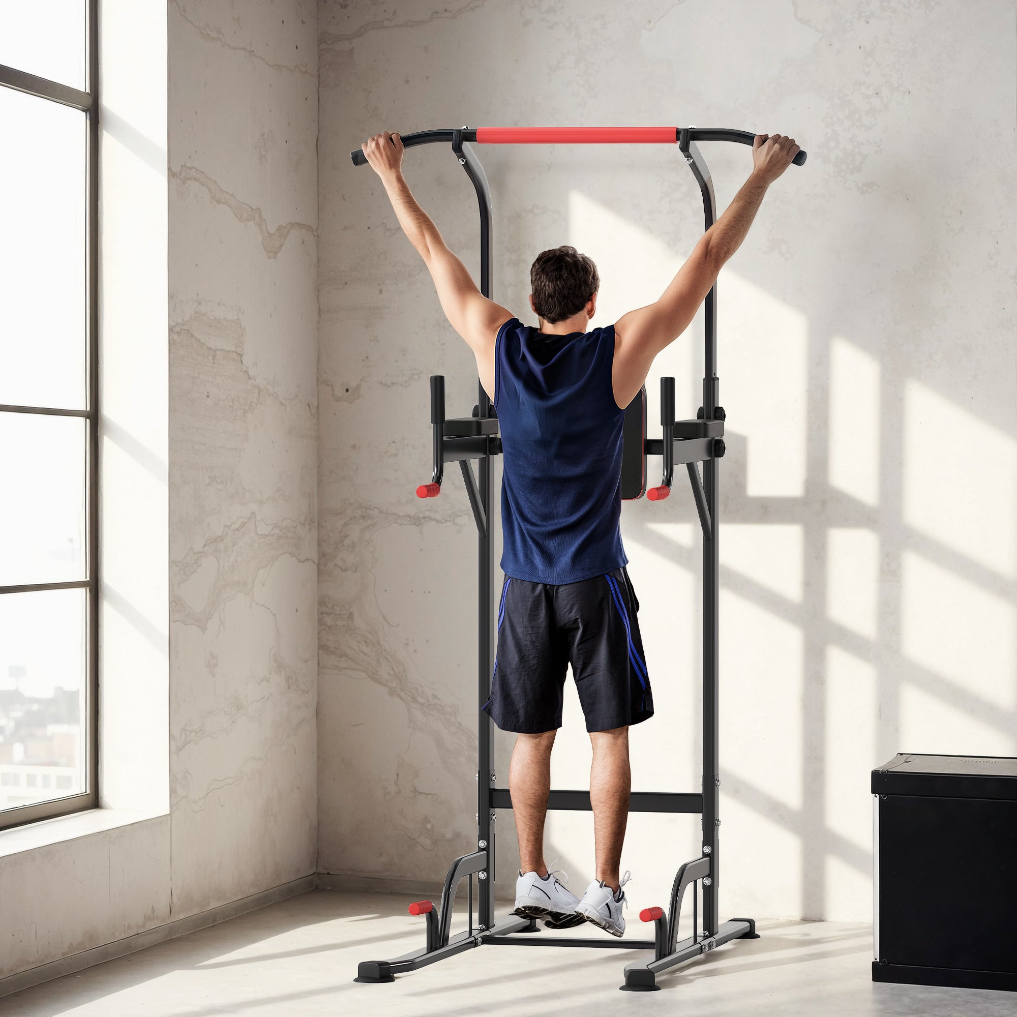 HOMCOM Power Tower Station with Dip Stand, Pull Up Bar Home Office Gym Training Workout Equipment 