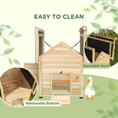 PawHut Wooden Duck House with Double Doors, Openable Roof, Ventilation Holes, Removable Base, Natural Wood Finish 