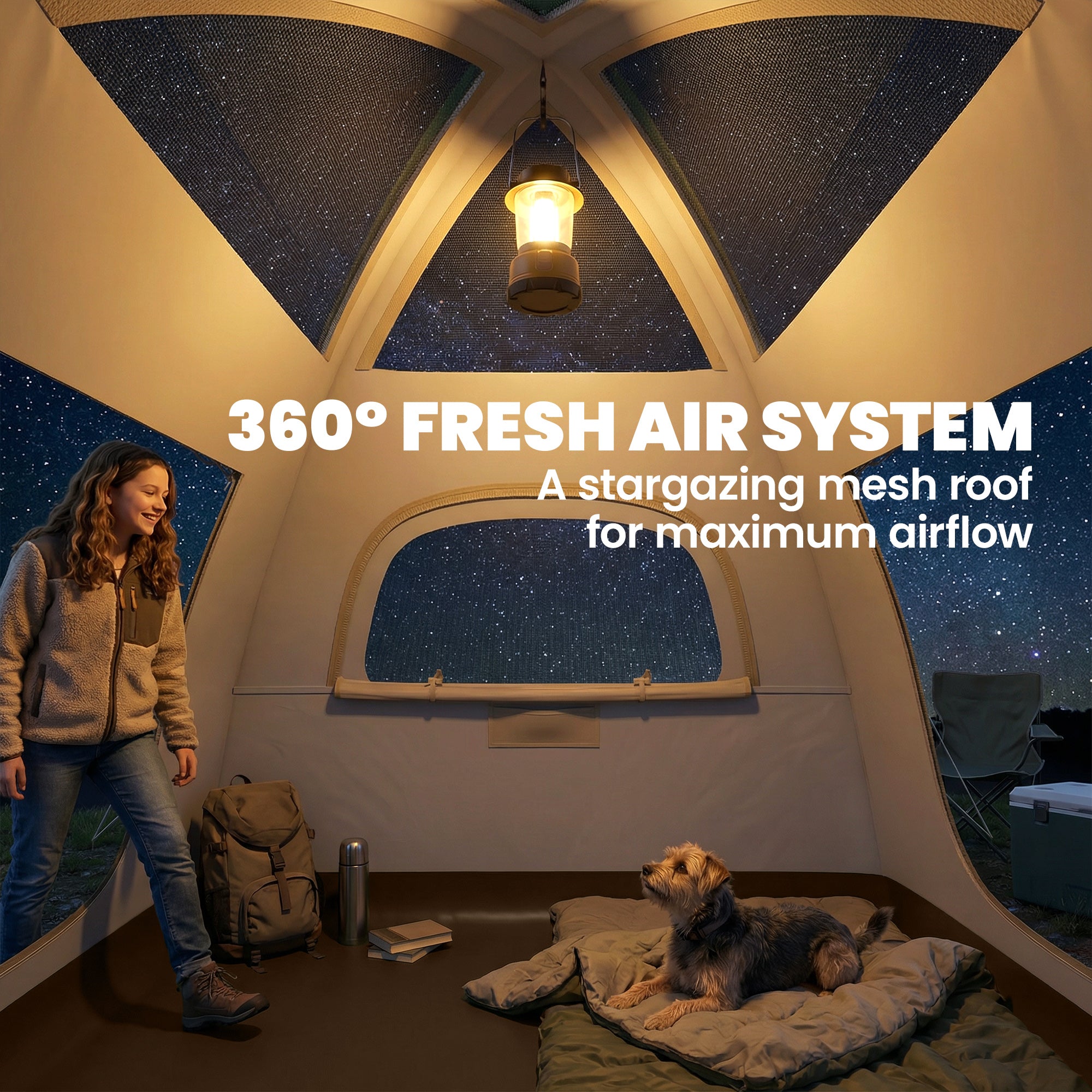 Outsunny Inflatable Camping Tent with Rainfly, 3 Man Air Tent 3000mm Waterproof Blow Up Tents, Cream 
