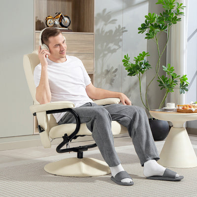 HOMCOM Swivel Recliner Chair and Footstool, Faux Leather Massage Recliner Armchair with Remote Control and Round Wrapped Base, Cream White 