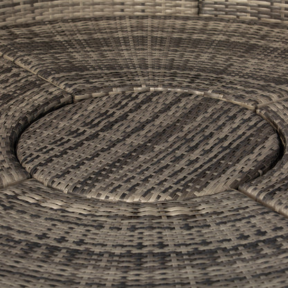 Outsunny Outdoor PE Rattan Garden Furniture with Cushioned, Patio Wicker Conversation Furniture Set, Round Daybed with Retractable Canopy, Coffee Table and Three Pillows, Dark Grey