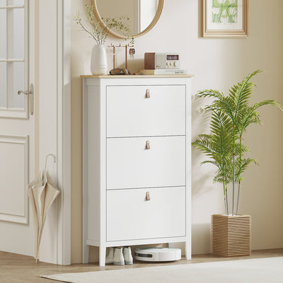 HOMCOM Modern Three-Drawer Shoe Cabinet - White 