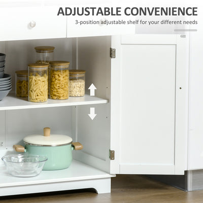 HOMCOM Kitchen Floor Cabinet Side Storage Cupboard Multi-use Sideboard Table with Solid Wood Top, Adjustable Shelf,Drawer for Dining Room, Living Room,Hallway 