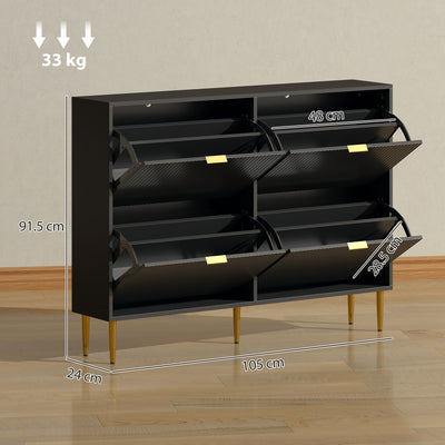 HOMCOM Narrow Shoe Cabinet with 4 Flip Drawers - Black 