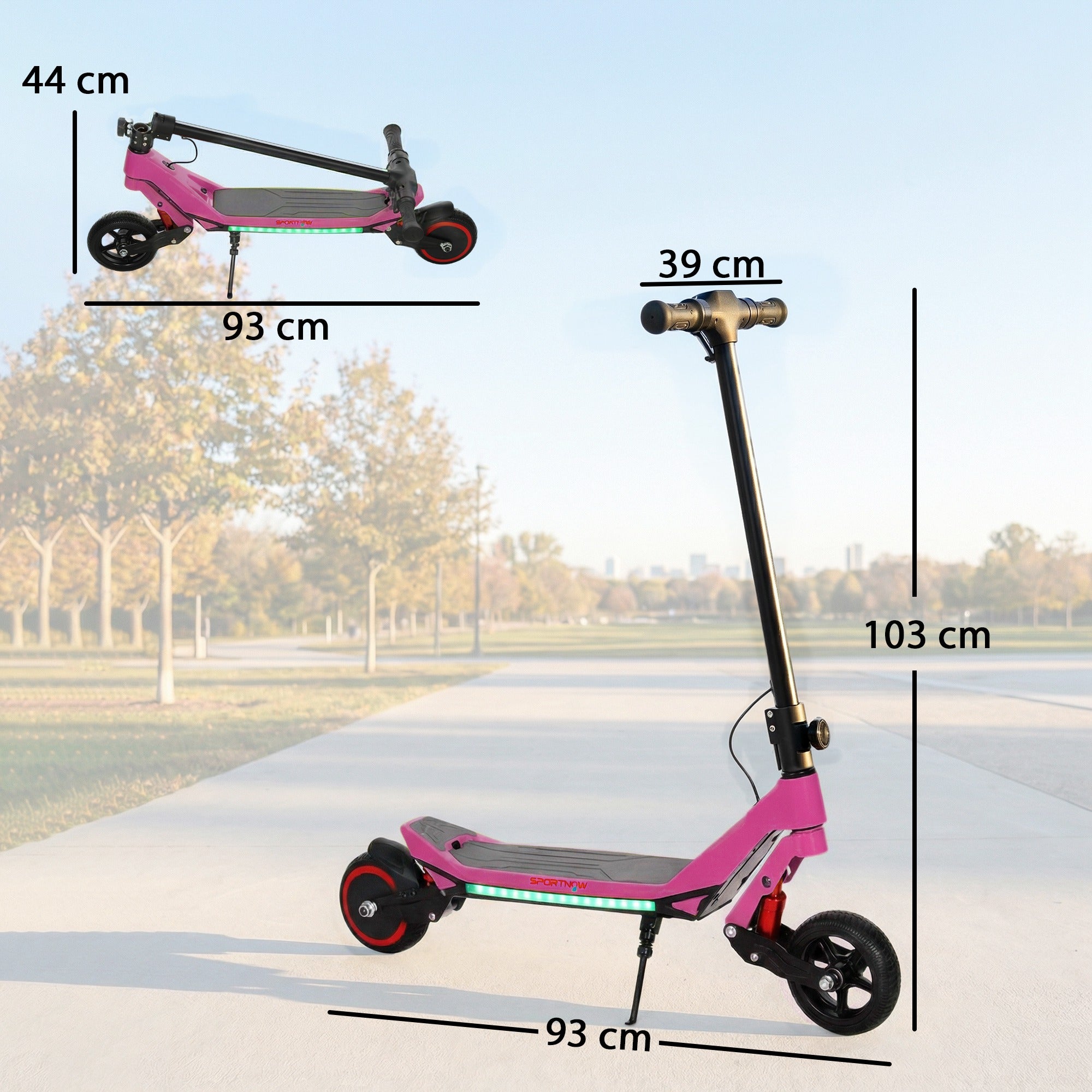 SPORTNOW Electric Scooter for Kids, Foldable E Scooter for Age Age 6+ with LED Display, RGB lights, Up to 16km/h, Pink 