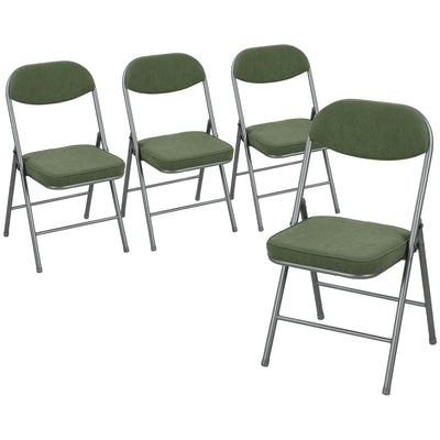 HOMCOM Set of Four Folding Corduroy Seat Chairs - Green 