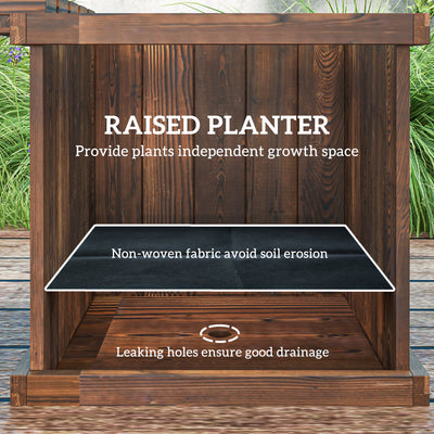 Outsunny Wooden Garden Planter & Bench Combination Garden Raised Bed Patio Park Carbonised Finish 176 x 38 x 40 cm 