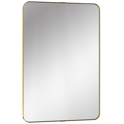HOMCOM Rectangular Wall Mirror, 90 x 60 cm Wall Mounted Bathroom Mirror w/ Aluminium Alloy Frame and Tempered Glass, Gold Tone