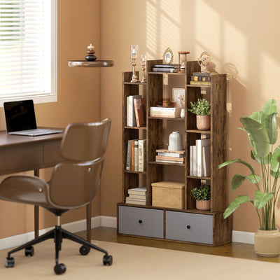 HOMCOM 12 Shelf Storage Unit, with Drawers - Brown 