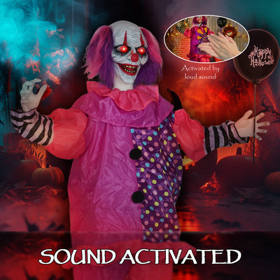Outsunny 5′7″ Scary Animated Clown Decoration - Pink/Purple 