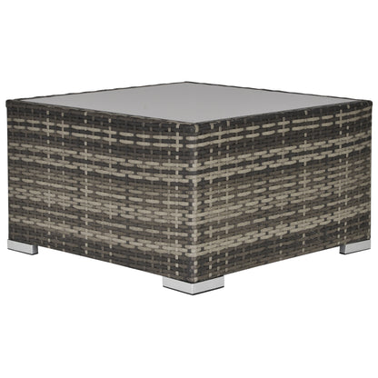 Outsunny Square PE Wicker Rattan Table with Glass Top - Dark Grey 