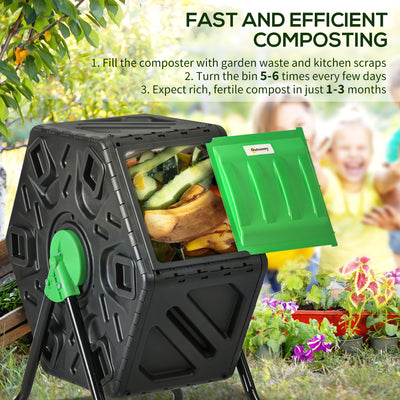 Outsunny 65L Garden Compost Bin, Single Chamber Rotating Composter, Compost Maker with 48 Ventilation Openings and Steel Legs 
