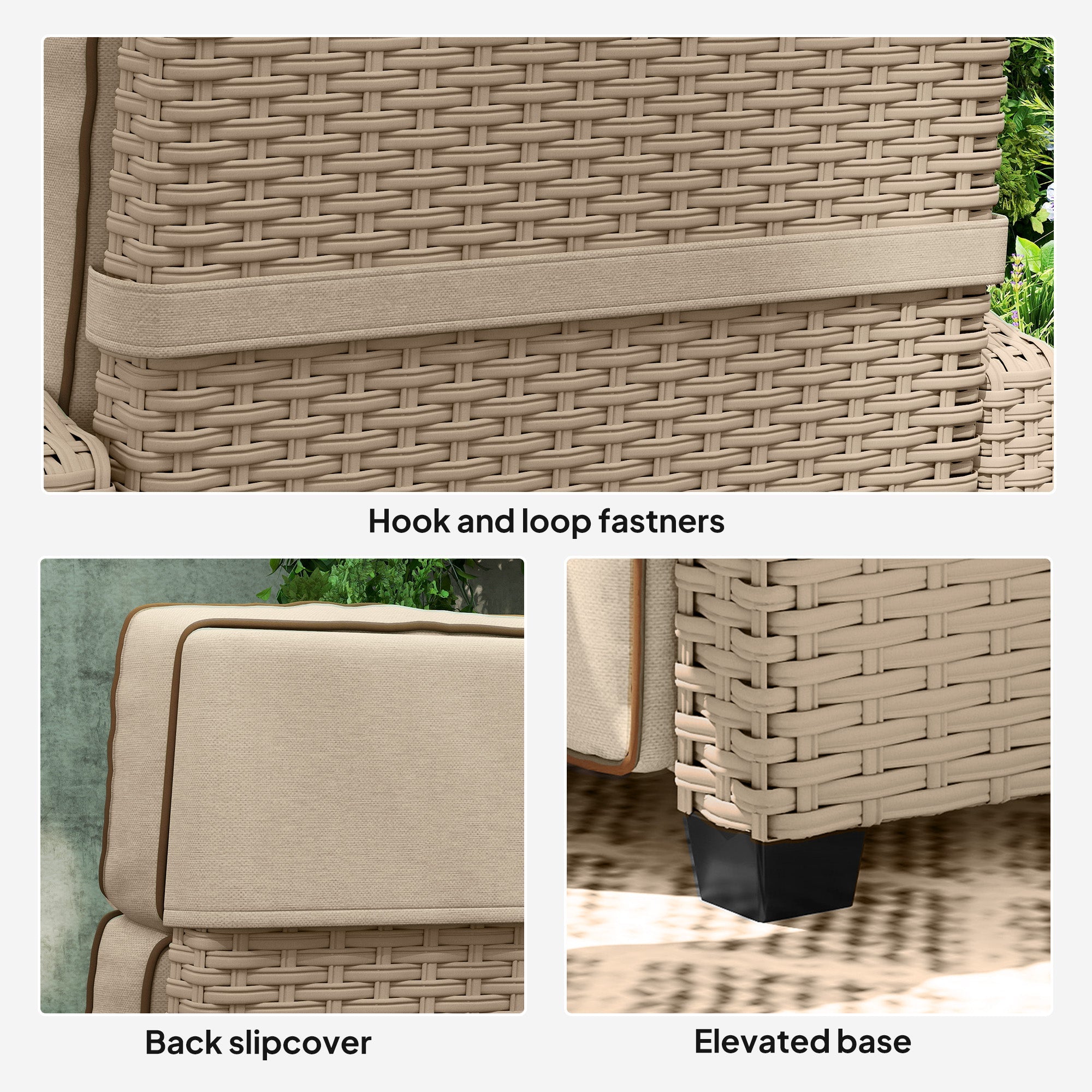 Outsunny Rattan Garden Recliner Chair, Adjustable Backrest Reclining Rattan Chair with Flip Table, Cushion and Footrest, Indoor Outdoor Lounge Reclining Sun Lounger for Patio, Yellow/Beige 
