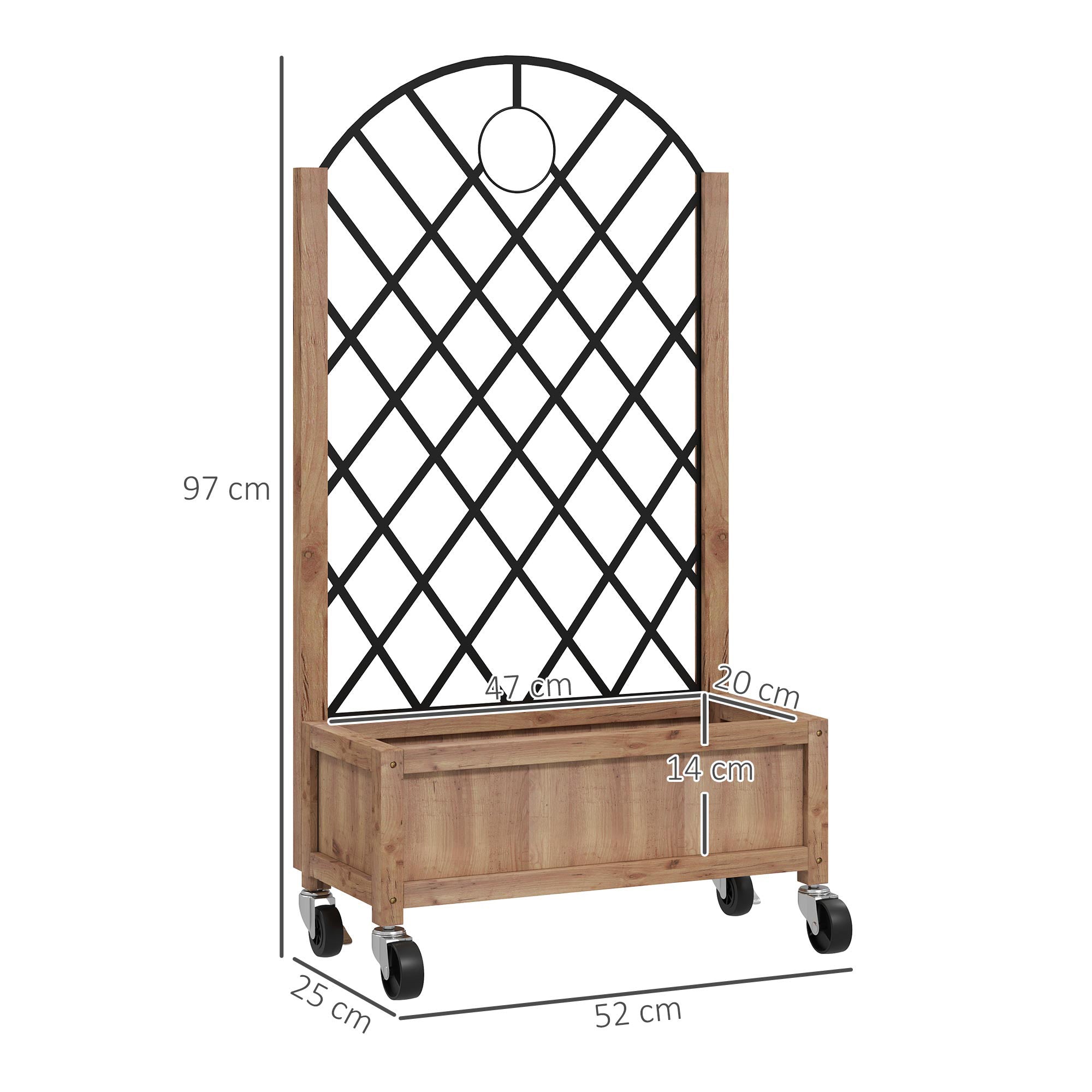 Outsunny Wooden Planter, with Metal Trellis - Brown/Black 
