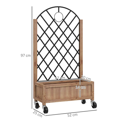 Outsunny Wooden Planter, with Metal Trellis - Brown/Black 